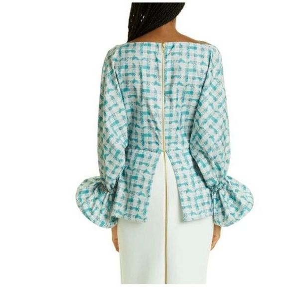 NWT Kimberly Goldson Sola Plaid Bell Sleeve Blouse - Picture 3 of 8